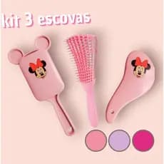 Escova de Cabelo kit 3 Escovas Antifrizz Minnie Orelinha + Mágica + Polvo Presente Ideal