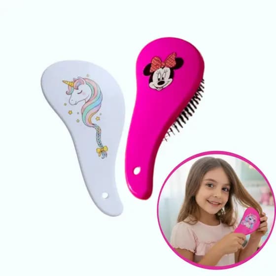 Escova de Cabelo Infantil kit Minnie + Unicórnio Escova Desembaraçadora e Antifrizz