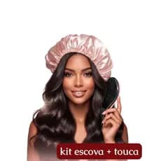 Kit Escova de Cabelo + Touca de Cetim Antifrizz Alisa Cabelo Cacheado Liso