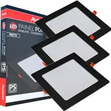 3 Painel Plafon Quadrado Embutir 18w Luminária Gesso 6500k Avant
