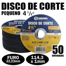50 Disco de Corte Pequeno Fino em Aço Inox 4.1/2" x 115x22x1mm Para Lixadeira Esmerilhadeira