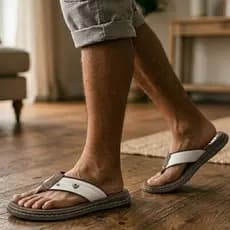 Chinelo Sandália Masculino Couro Legitimo Antistress Ortopédico Anatômica