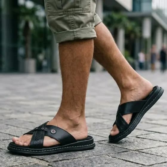 Sandália Antistress Chinelo Masculino Ortopédico Couro