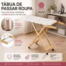 Tábua de Passar Roupa Dobrável em Madeira com Suporte para Ferro Reforçada Compacta e Resistente