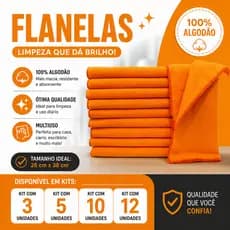 Flanelas Laranja 100% Algodão Limpeza Sem Riscar Alta Absorção Multiuso Automotivo 28x38cm