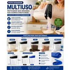 Kit 10 ou 6 Farinheiros 1 Litro Tampa Preta ou Vermelha Açucareiro Porta Sabão - Uninjet
