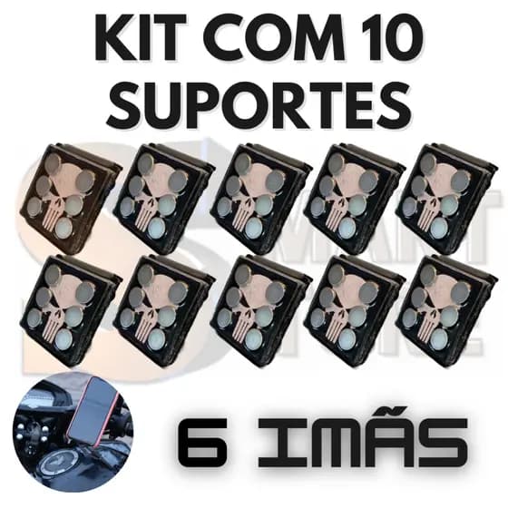 KIT 10 Suportes de Celular 6 Imãs Para Moto Extra Forte