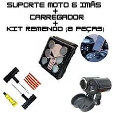 Suporte de Celular 6 Imãs + Kit Remendo + Carregador para Moto Kit Motoboy