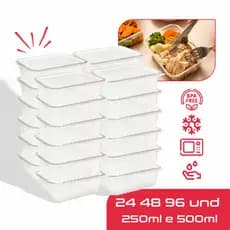 Marmitas Fit Pote Descartável Retangular Plástico Freezer Microondas com Tampas