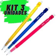 Kit 3 Lapiseiras Colors Pop Grafite 0,7mm com Borracha na Ponta Volta ás Aulas