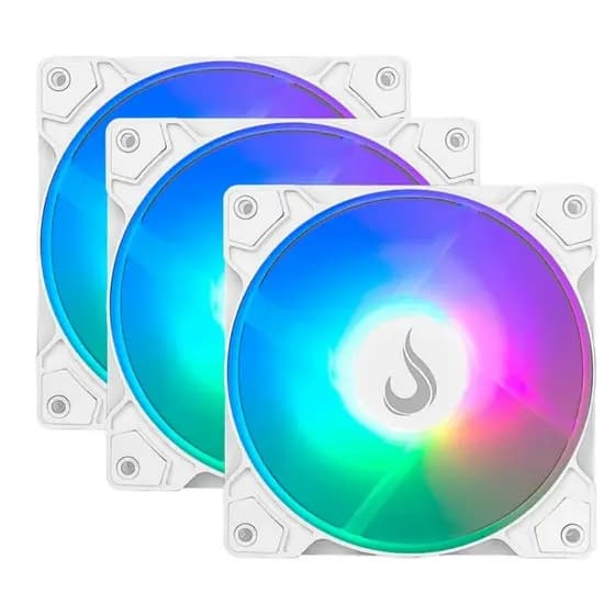 Kit 3 Cooler Fan LED RGB Rainbow Fixo White 120mm Rise Mode para Gabinete Gamer