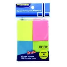 Bloco Adesivo Para Anotações 37.5x50mm Neon 4 Cores - C/400fls