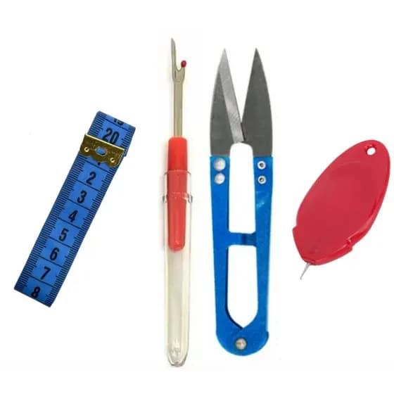 Kit Costura Fita métrica e Desmanchador de casa e Passa linha Fácil e Tesoura Arremate