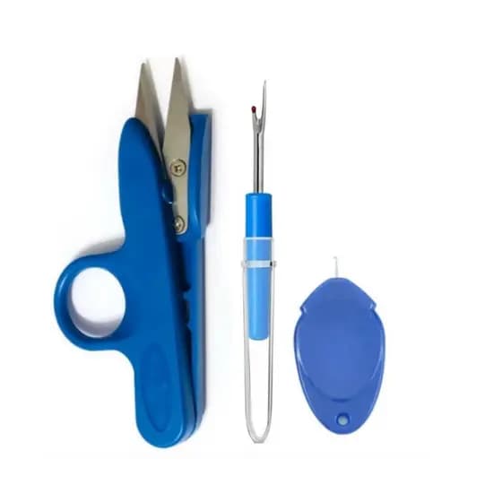 Kit Costura Completo 3 Peças  Tesoura Plástica  Passador de Linha  Abridor de Casa Costureira Patchwork
