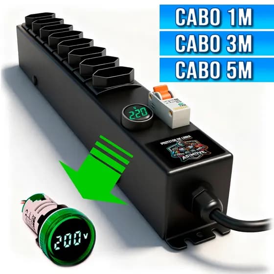 Filtro De Linha 20A [Cabo 1mt 3mt 5mt] Com 8 Tomadas Voltímetro E Disjuntor [ASIMOVE PREMIUM]