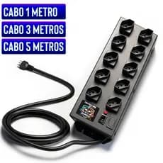 Filtro Linha 10 Tomadas Espaçadas Cabo 1mt | 3mt | 5mt Profissional de Metal
