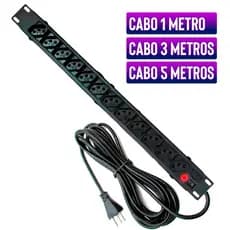 Régua De Rack 19 Pol 12 Tom. 10A Cabo 1m / 3m / 5m Filtro Linha Profissional
