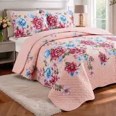 Cobre Leito Colcha Capri Garden 3 Peças Boutis Dupla Face Matelado Estampado