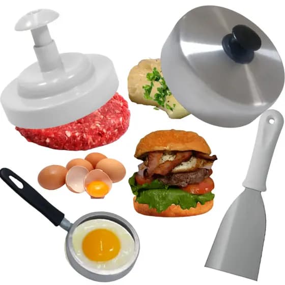 Modelador de Hambúrguer Ovo Abafador Espátula Reta Aro Fritar Ovo Acessórios Tampa Lanches Casa