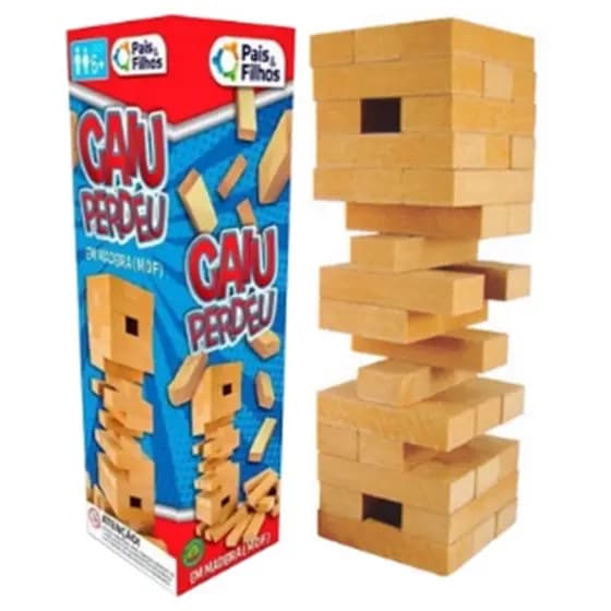 Jogo de Mesa Caiu Perdeu Pais & Filhos 54 pçs Torre Madeira