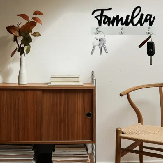 Porta-Chaves de Parede MDF Família Ganchos Decorativos e Funcionais Organização e Decoração Casa