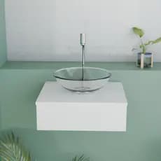 Gabinete De Banheiro 45cm Branco Com Cuba Transparente