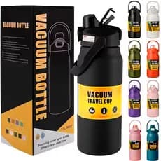 Garrafa Térmica 1,2L 1200ml Com Tampa e Alça Reforçada + Canudo Retrátil