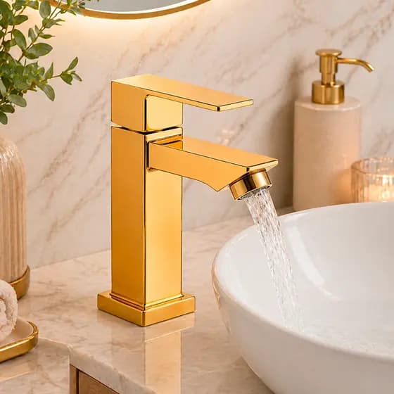 Torneira Banheiro Lavabo Cuba Dourado Preta Prata Luxo Metal Cromada e Escovada Moderna Inox