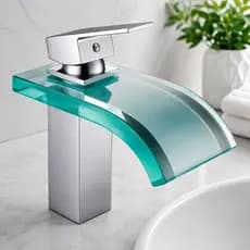 Torneira Banheiro Misturador Cascata de Vidro Monocomando Água Quente/Fria Para Bancada