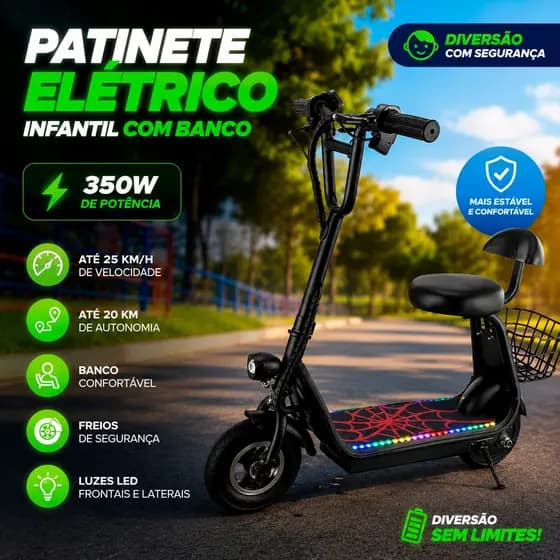 Scooter Elétrica Infantil Patinete Elétrico para Crianças Com Banco Assento 250W Pronta Entrega