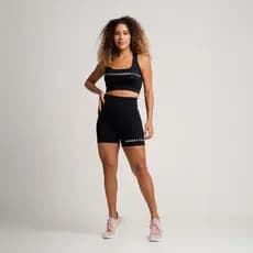 Conjunto Feminino Top e Short Poliamida Preto Com Silk Massam Fitness