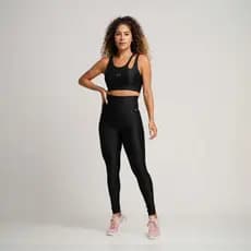 Conjunto Top e Legging Canelado Poliamida Preto Massam Fitness
