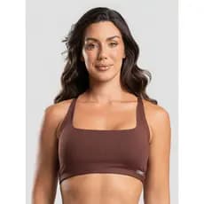 Top Feminino Poliamida Com Frente Quadrada Decote Costas Marrom Massam Fitness