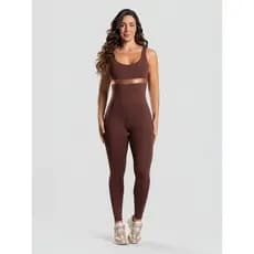 Macacão Feminino Em Poliamida Slim Marrom Massam Fitness