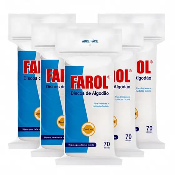 Kit 5 Algodão Disco Farol 70Un  Limpeza Facial  Removedor Maquiagem Esmaltes