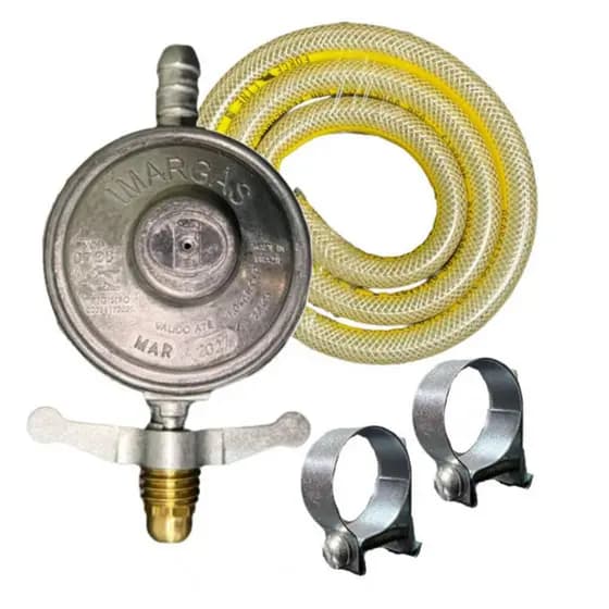 Kit Registro Regulador de Gás de Cozinha Mangueira 1,25m + Abraçadeira Original