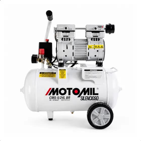 Compressor de Ar Elétrico 1CV 24L Isento de Óleo 120PSI 127V Portátil e Potente para Uso Geral Motomil