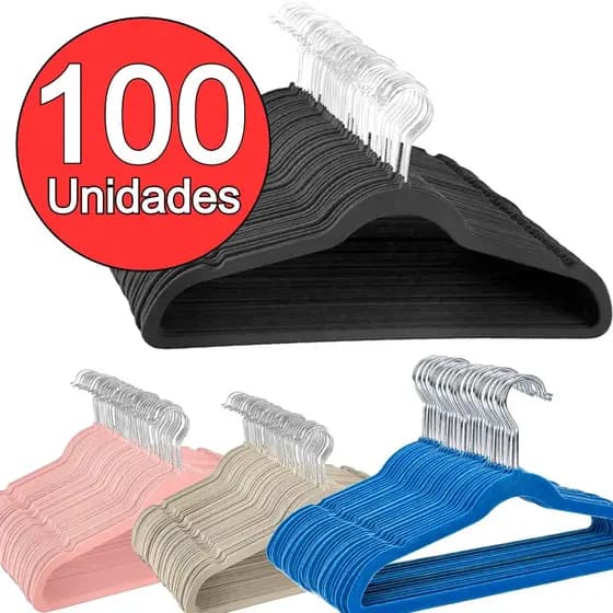 Kit Cabide Veludo Infantil 100un Slim Antideslizante Profissional Luxo