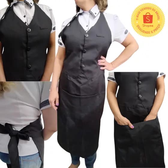 Avental henrry tipo colete luxo,garçon,garçonete,gourmet,farda,colete,jaleco,uniforme,cozinha,chef