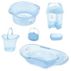 Kit Banheira Bebe Infantil Adoleta + Bacia + Balde + Saboneteira + Lixeira - Menino