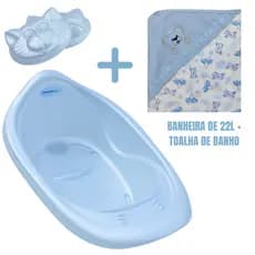 KIT BANHO BEBÊ BANHEIRA 22L + TOALHA FRALDA COM CAPUZ E BORDADO OU ROUPÃO + SABONETEIRA PLASTIBABY
