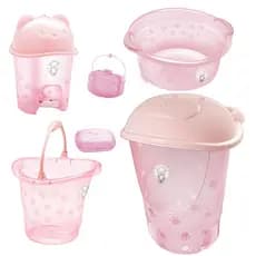 Kit Organização do bebê com Cesto de Roupas, bacia, balde, lixeira, organizador e cabides Adoleta Plastibaby ou Rattan