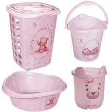 Kit 4 Peças Com Cesto de Roupas ou Banheira de Bebê Plasútil Com Bacia, Balde e Lixeira Infantil