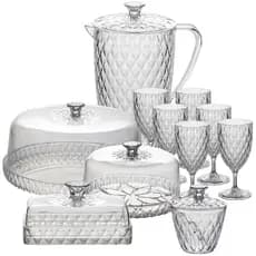 Kit Mesa Posta Glamour  – Café da Manhã com Jarra + Queijeira + Manteigueira + Açucareiro + Boleira