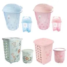 KIT CESTO DE ROUPAS + LIXEIRA PARA BEBÊ INFANTIL COM TAMPA E PEDAL - ADOLETA, PLASÚTIL, PLASTIBABY