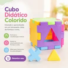 Cubo Didático Infantil Encaixe de Formas | Coordenação Motora Educativo +2 Anos