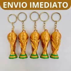 Kit Chaveiro Troféu Taça Copa do Mundo Dourado Plástico Lembrancinha Aniversário Tema Futebol