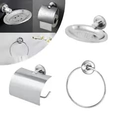 Kit 3 Peças Acessórios Para Banheiro Inox e Alumínio Fixação Dupla