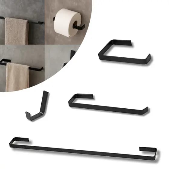 Kit Banheiro Quadrado Preto Fosco 4 Peças - Inox e Alumínio Acessórios para Banheiro