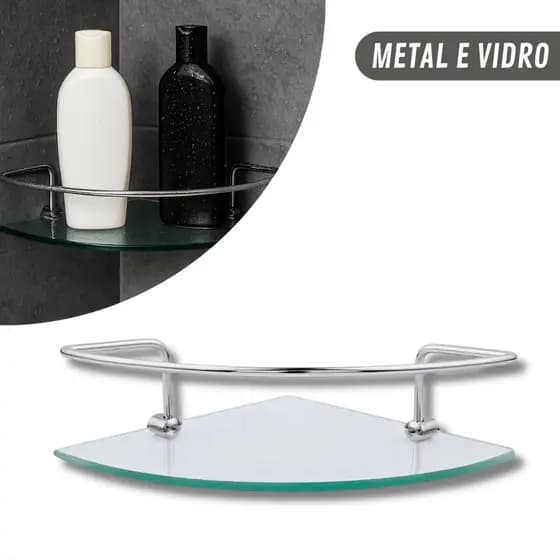 Porta Shampoo de Canto 6mm Prateleira de Vidro para Banheiro Modelo Veneza